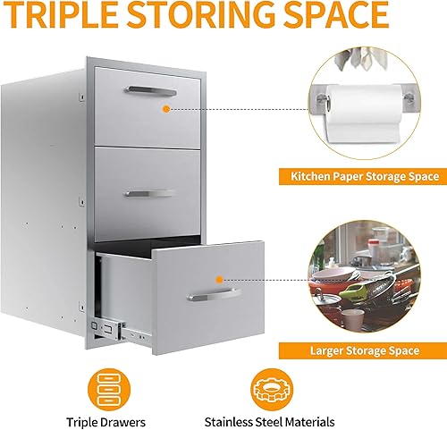 Miniatura 19 de Cajón individual para cocina al aire libre, 14 pulgadas de ancho x 8.5 pulgadas de alto x 23 pulgadas de profundidad, cajones de acceso de acero