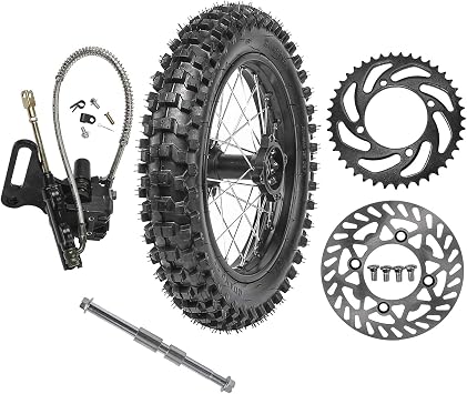 90/100-14 Rear Wheel Tire Rim With 15mm Bearing & Brake Disc Rotor & 428 41T Sprocket & Hydraulic Disc Brake Caliper Master Cylinder and Rim Axle Set for Dirt Pit Bike