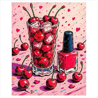 ENTORLAB Cherry Splash Digital Painting Kit for Adults - DIY Red Cherries and Nail Polish Oil Painting on Canvas 16x20 inches, Acrylic Paint Kit, Good for Beginners, Home Decor or Gift Artwork.