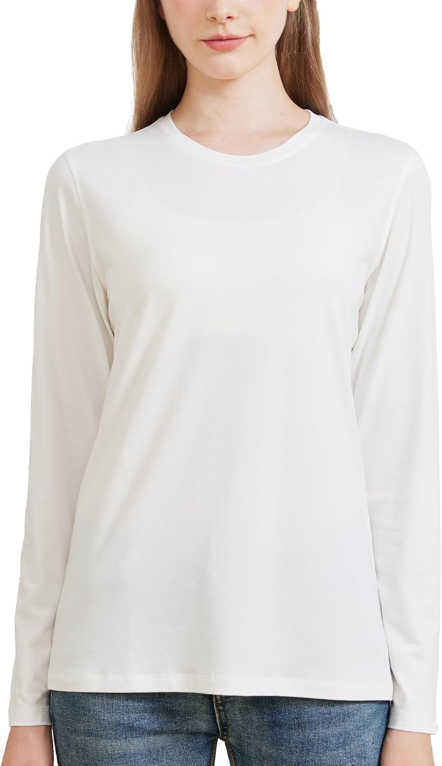 netdraw Women's Bamboo Viscose Cotton Long Sleeve T-Shirt, Crew Neck Buttery Soft Comfy Casual Lounge Sleep Pajama Tees