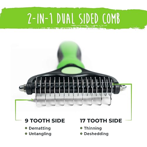 Miniatura 2 de Mighty Paw Cepillo de aseo para perros  Peine de doble cara 2 en 1  Punta redonda para una máxima penetración del pelaje  Dientes de acero
