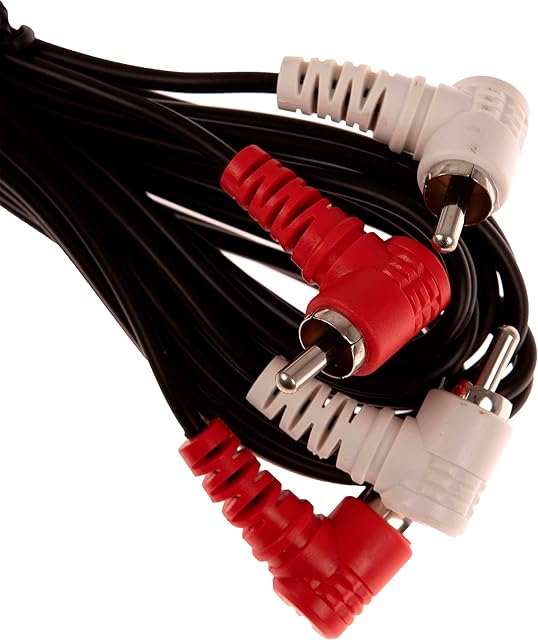 CDL Micro 2 (Twin) RCA/Phono Male to 2 Twin RCA Phono 1.2m RCA Audio Cable with 90 Degree Bend to Plugs