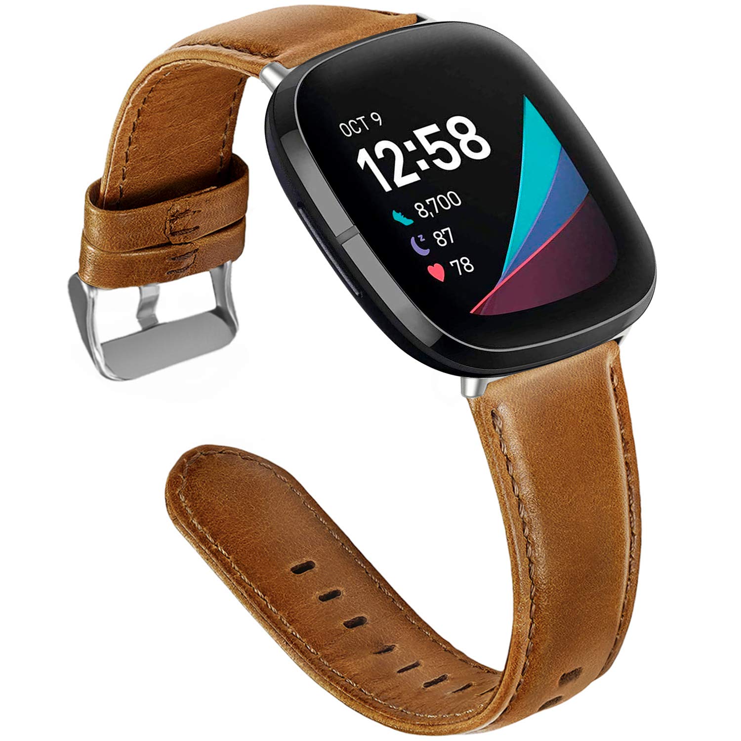 Aladrs Leather Watch Strap Compatible for Fitbit Sense/Versa 3 Smartwatch Bands, Replacement Wristband for Fitbit Versa 3 / Sense Watches