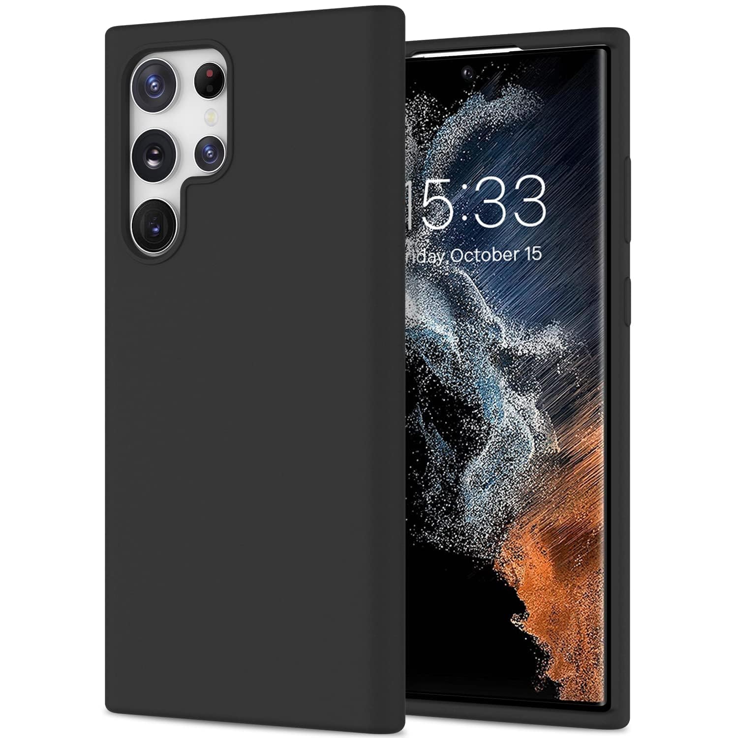 E Choice Galaxy S22 Ultra Case, Soft Liquid Silicone Gel Rubber Bumper Cover, Slim Fit Full Body Shockproof Protective Phone Case for Samsung Galaxy S22 Ultra (Black)