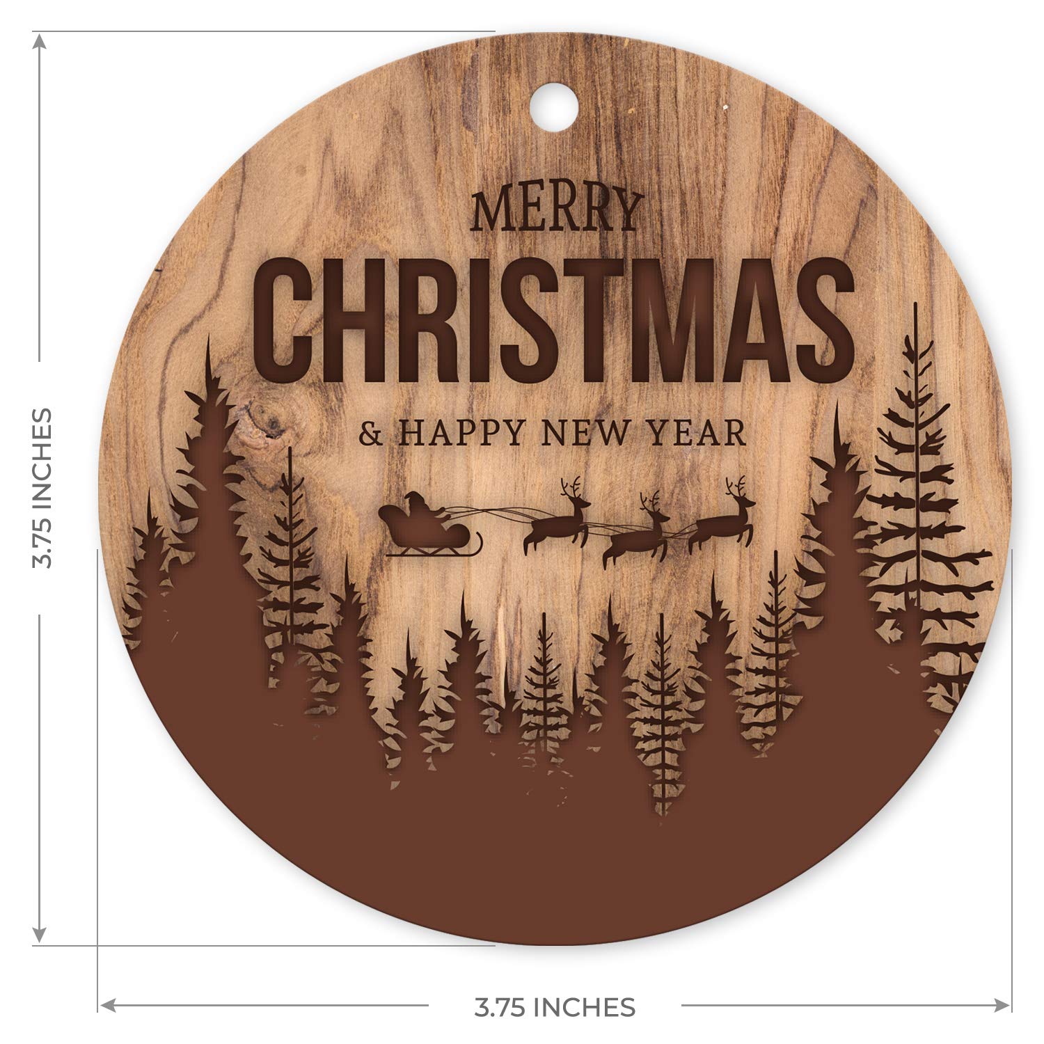 Soul Décor Christmas Ornaments, Merry Christmas & Happy New Year Ornament, Large 3.75" Round Metal Ornament, Velvet Pouch Included