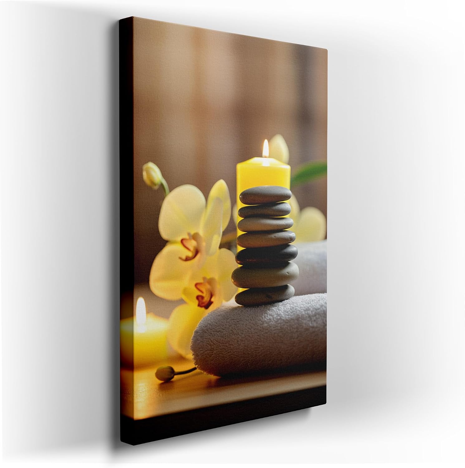 Canvas for Living room. Serenity in Balance: Crafting a Relaxing Spa Oasis with Stones, Candles, and Orchids, 27 x 18 inch Canvas Wall Art - Modern Home Decor