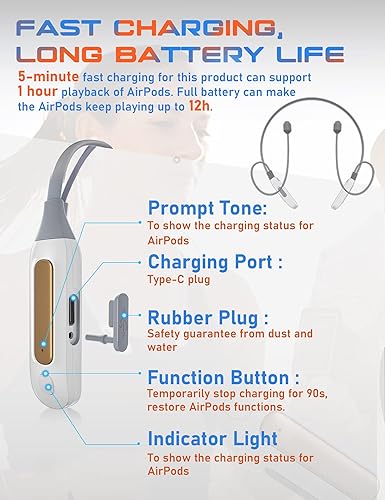 Miniatura 7 de Ahousme Fuente de alimentación portátil inteligente para AirPods 123Pro no para 2022 nuevos AirPods Pro 2 montado en el cuello y cargador AirPods