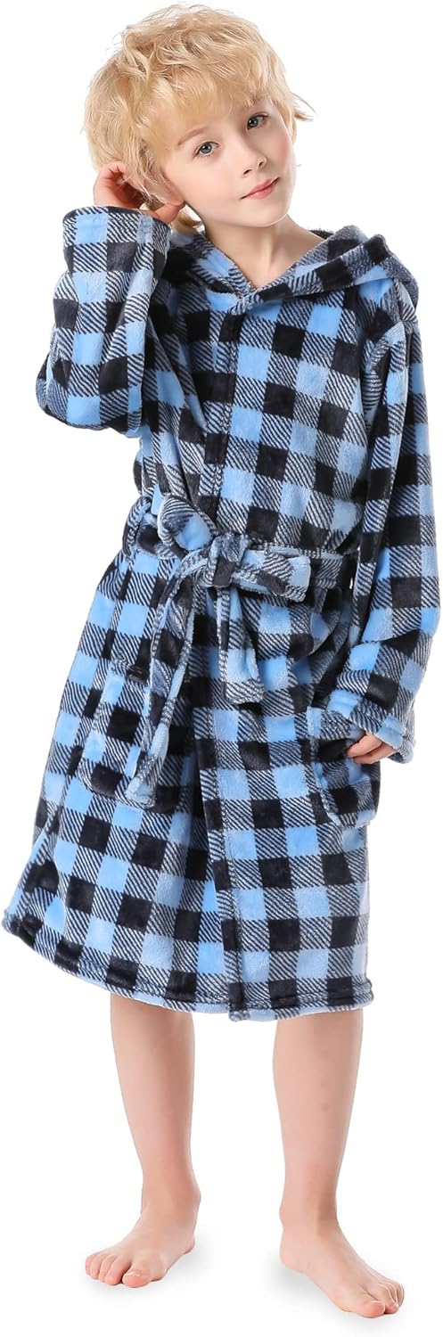 V.&GRIN Boys Fleece Robe, Hooded Toddler Soft Fuzzy Bathrobe for Kids 3-14 Years: Clothing, Shoes & Jewelry