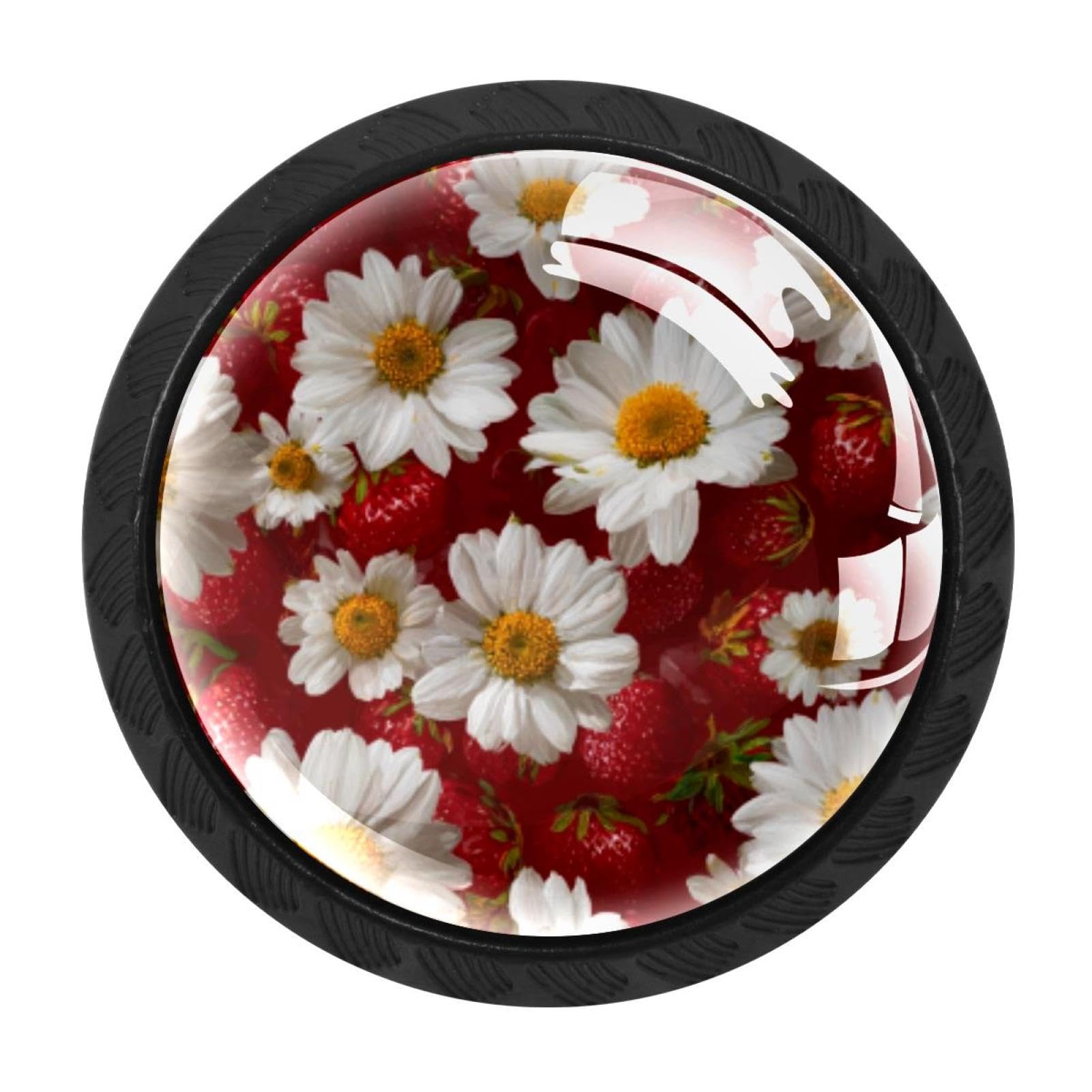CHENZZZZ 4 Pieces Kitchen Cabinet Knobs Daisy Flower Strawberry Pattern (2) Drawer Knobs Dresser Knobs Drawer Pulls Door Knobs Dresser Drawer Handles Knobs for Dresser Drawers