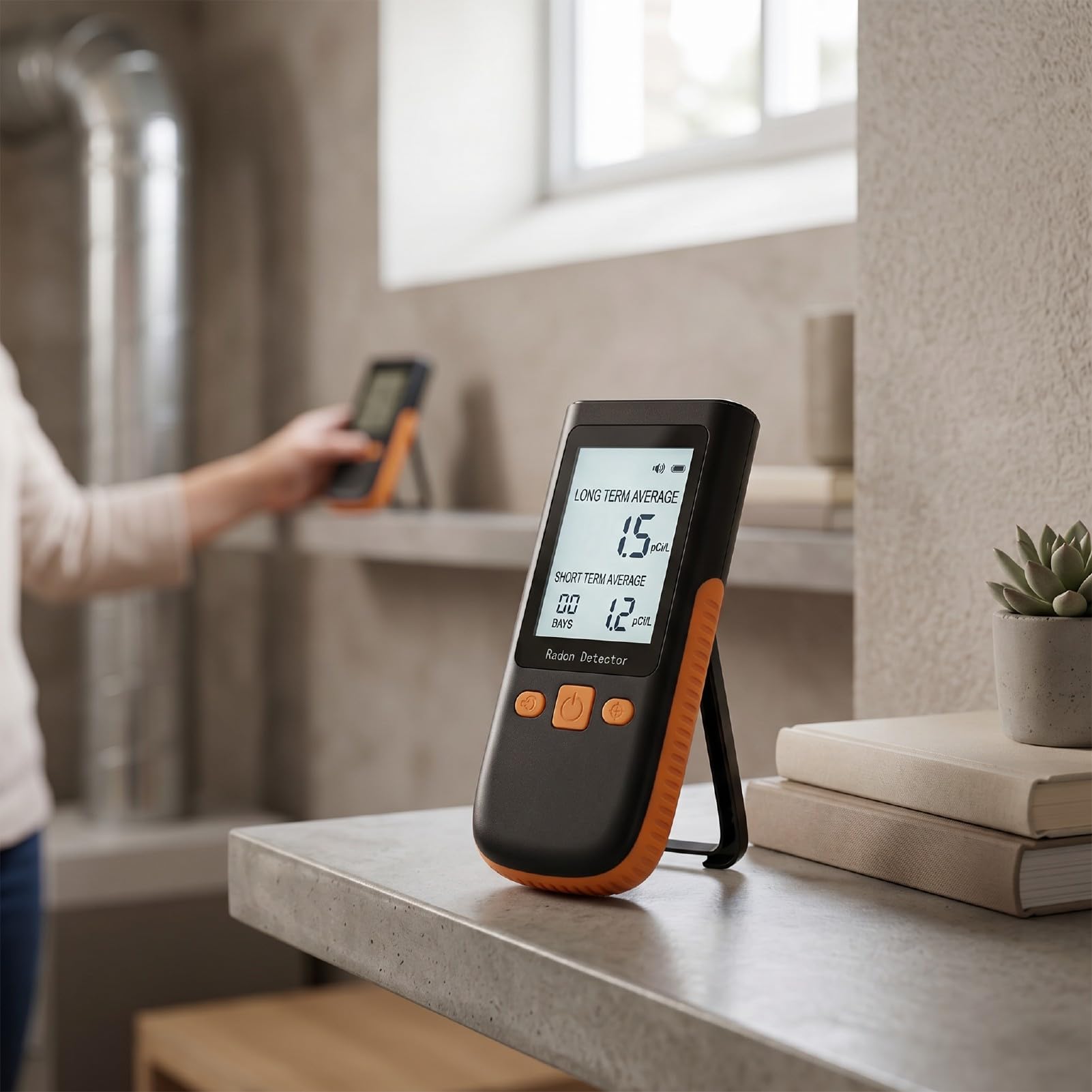 Rilevatore di Radon Portatile da 0-270 PCi/L (da 0 a 9999 Bq/m²) | Monitor con sensore ionico ad alta precisione per l'home office, facile da usare con schermo LCD, aggiornamenti orari in
