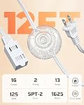 DEWENWILS 12 FT Extension Cord with Angled Flat Plug, 2-Prong 3 Outlets, 16AWG/2C Power Cord for Indoor Use, 13A/1625W Extension Cord Splitter with Lights, Christmas, White