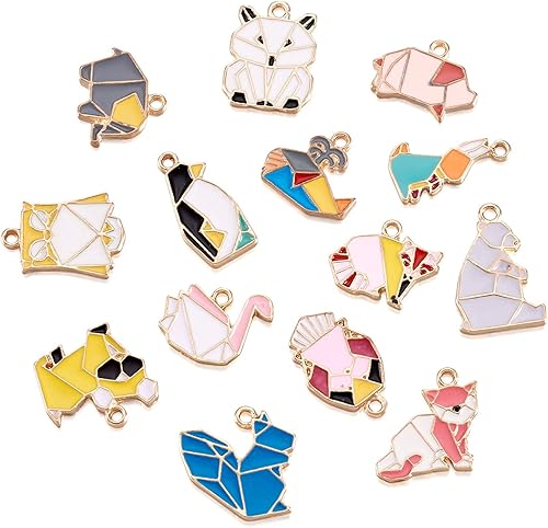 Beadthoven - 58 dijes de 14 estilos esmaltados de animales lindos colgantes de papel de origami, búho, conejo, perro, cisne, oso, varios dijes para