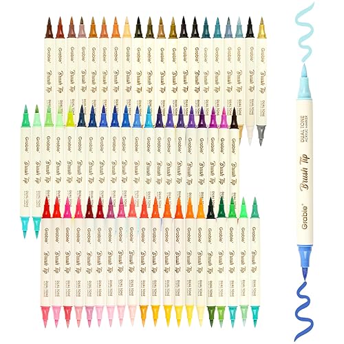 Grabie 120 Colors Dual Tone Brush Tip Acrylic Markers, Dual-Color Paint Markers with 60 Brush Tips, Double Tipped Acrylic Paint Pens for Fabric, Canvas,DIY, Canvas Art Supplies - 120 Colors Extra Fine Tip Acrylic Markers