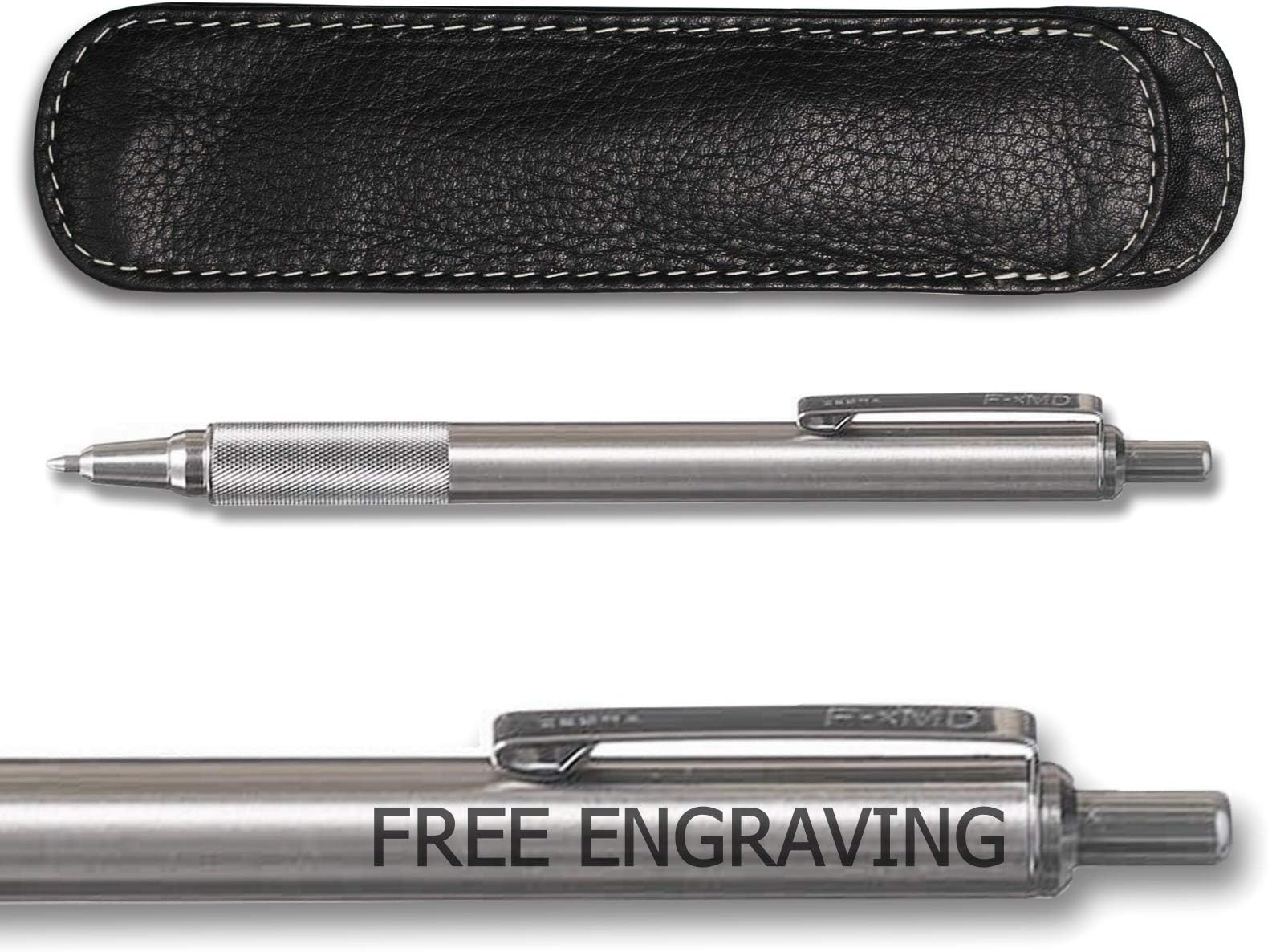 Zebra F-xMD Ballpoint 1.0mm Steel with Leather Pen case making a Great Gift - Choose with or without Lazer Pen Engraving