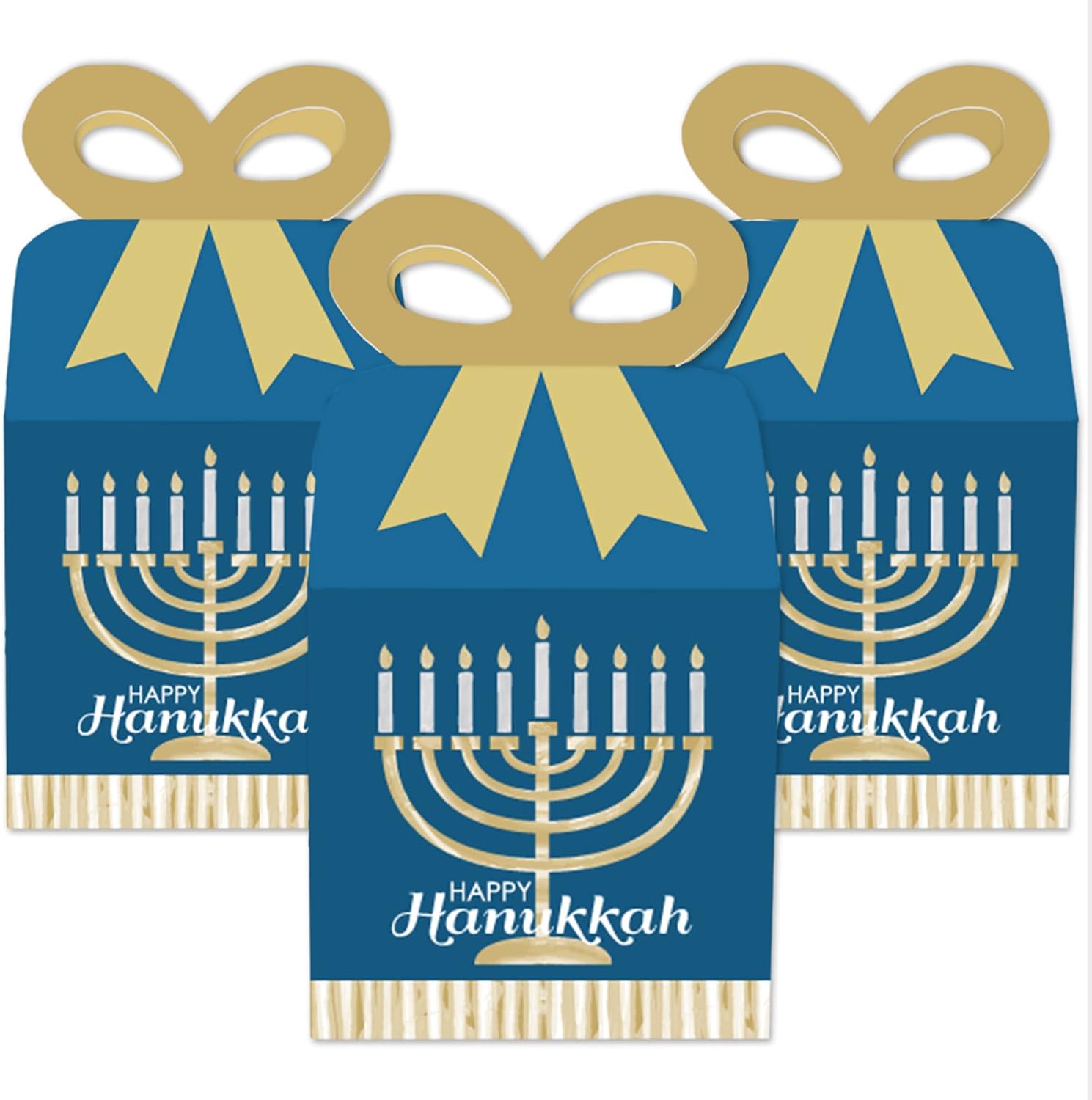 Big Dot of Happiness Happy Hanukkah - Square Favor Gift Boxes - Chanukah Holiday Party Bow Boxes - Set of 12 - Image 2