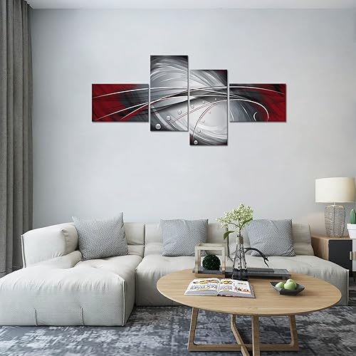 Miniatura 3 de Wayrain Arte abstracto de pared burdeos, lienzo gris y rojo, 4 piezas, pintura de pared, contemporánea, moderna, imagen para sala de estar,