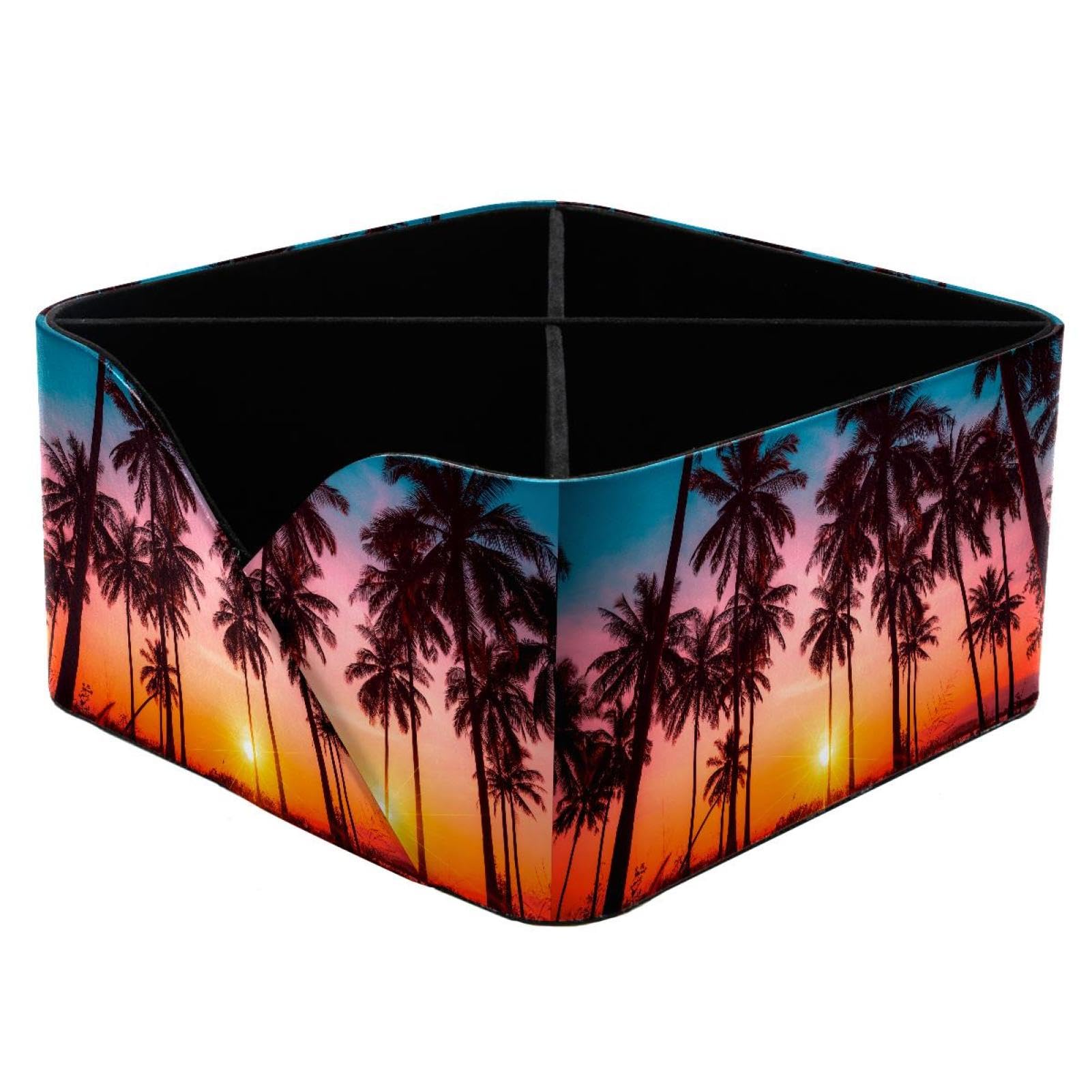 KengjuTesu Coconut Palm Trees Sunset Desktop Organizer Pen Holder, Rectangular Pencil Cup for Office, Study and Makeup Stations