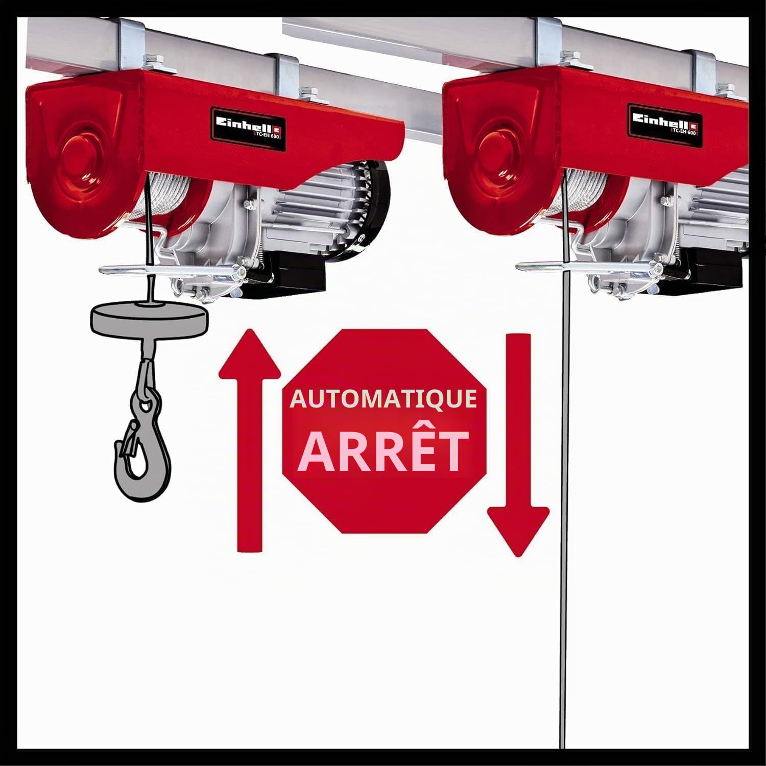 Palan à câble Einhell TC-EH 600 | 1 050 W | Capacité de levage de 300 kg à 18 m | avec poulie de renvoi : 600 kg à 9 m | câble métallique de 18 m (Ø 4,5 mm)