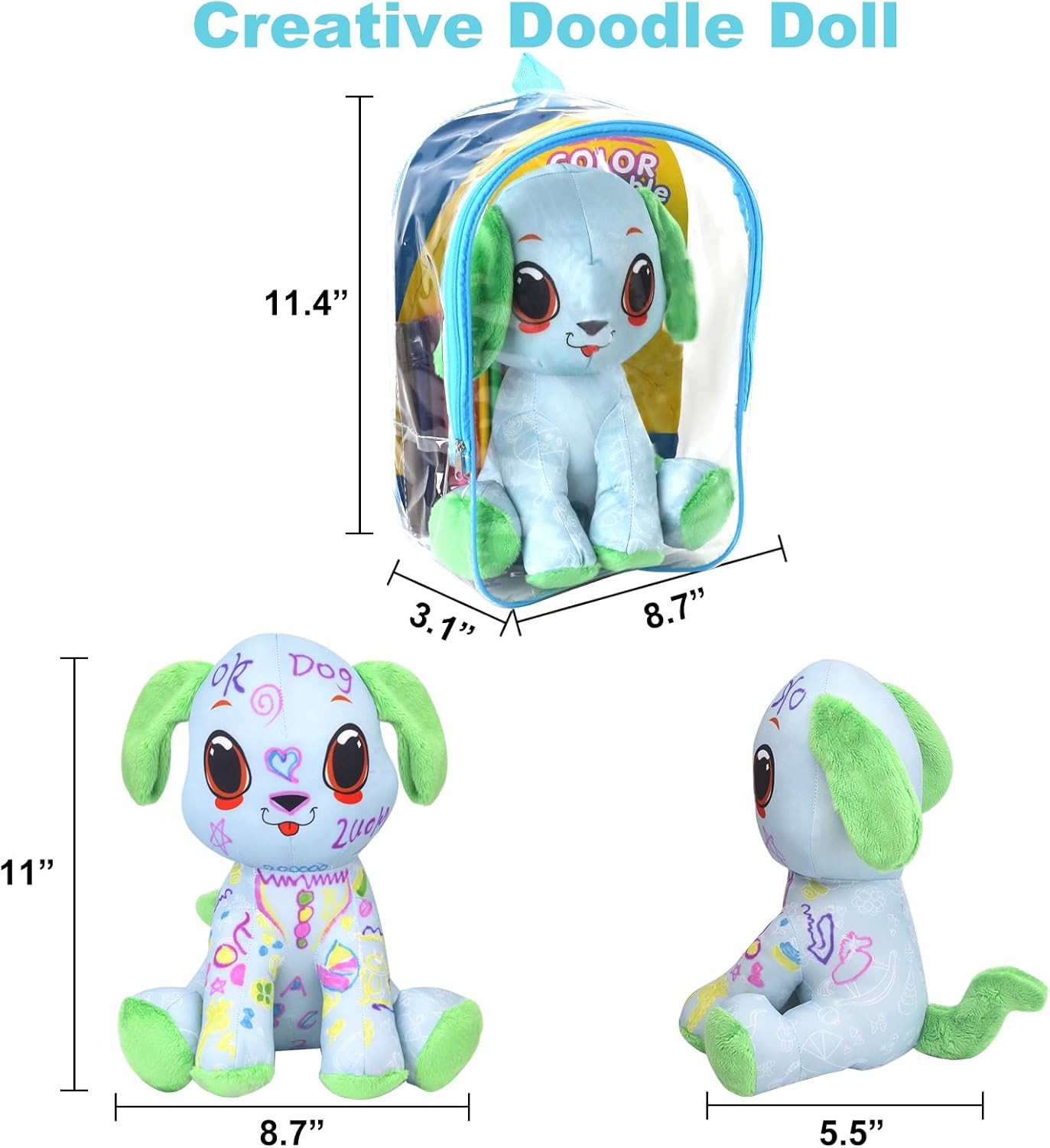 DRAWMYTOY Coloring Plush Toy with 12 Washable Markers for Little Girls Doodle Dolls Arts and Crafts Soft DIY Washable Doodle Stuffed Animal Toy for Kids Ages 4-6 Birthday (Green Puppy)