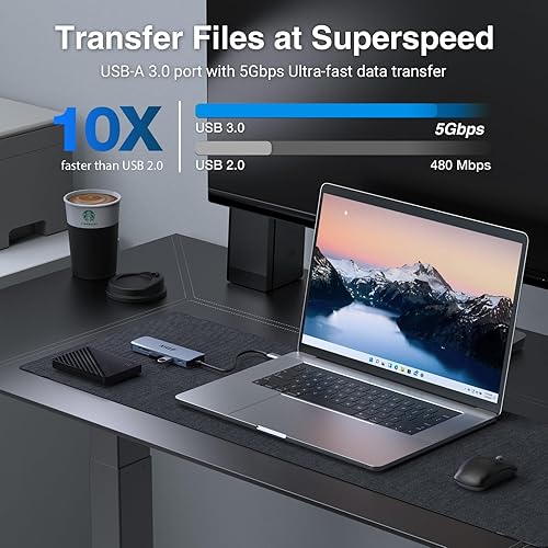 Miniatura 3 de Hub USB C 6 en 1, adaptador USB C de doble pantalla, dongle USB C para portátil con HDMI 4K, 100W PD, USB 3.0, SDTF, concentrador multipuerto para