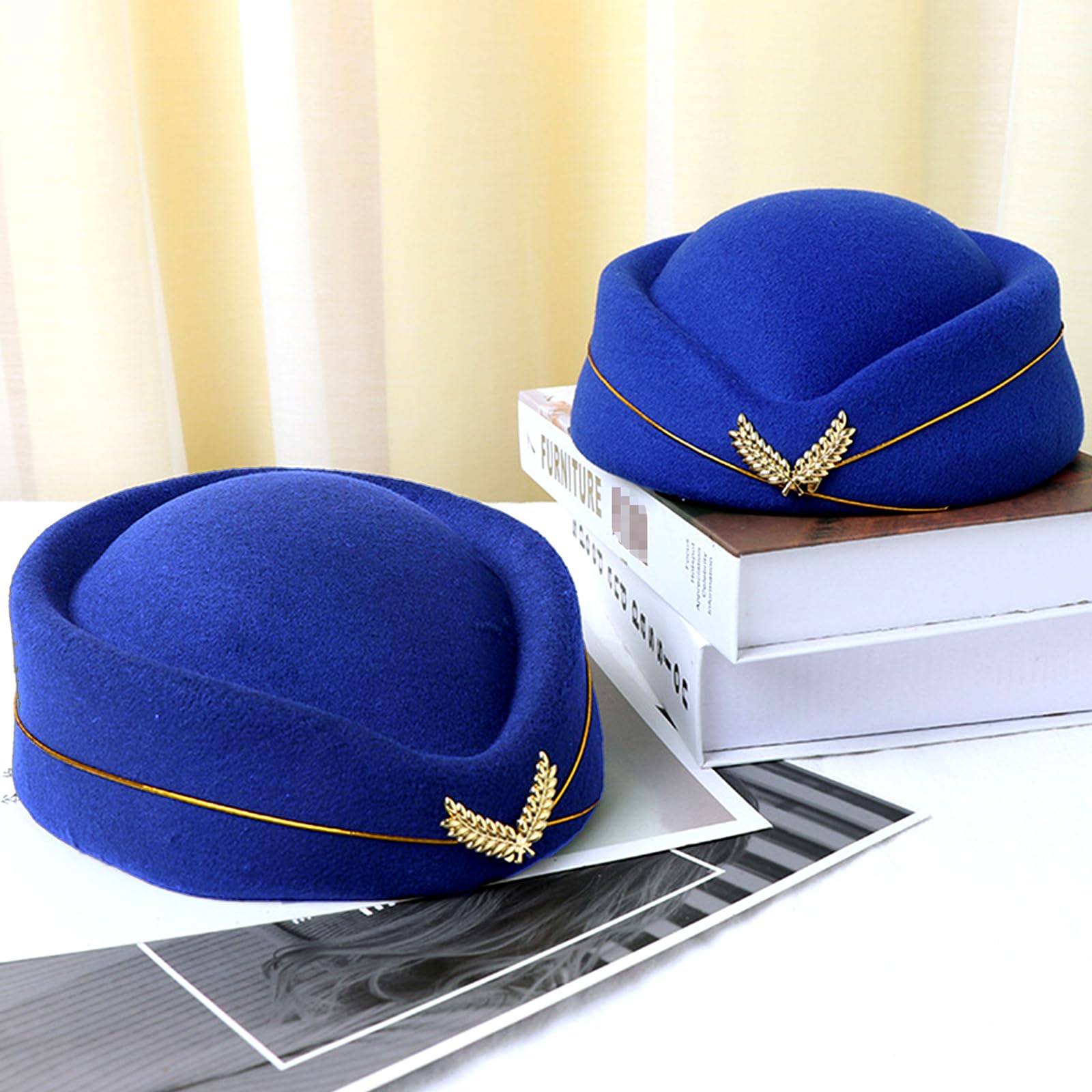 ASTRQLE Womens Stewardess Cap Flight Attendant Hat Air Hostess Uniform Cabin Crew Accessory Cosplay Costume Halloween Party Fancy Dress Blue - Image 4