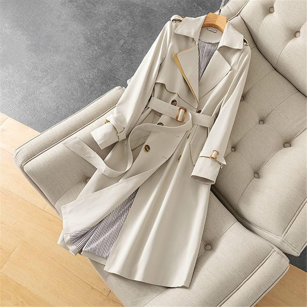 Full-Sleeve Trench Coat Double-Breasted Trench Coat Women's Elegant Belted Long Coat