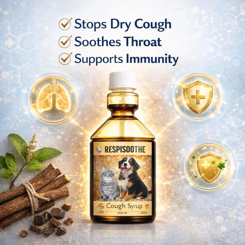 Medfly Respisoothe Pet Cough Syrup for Dogs, Cats - Antibacterial & Antiviral Formula | Relieves Dry, Harsh, Kennel Cough & Sneezing | Supports Respiratory Health | Easy Built-in Dosage Bottle- 250ml 2