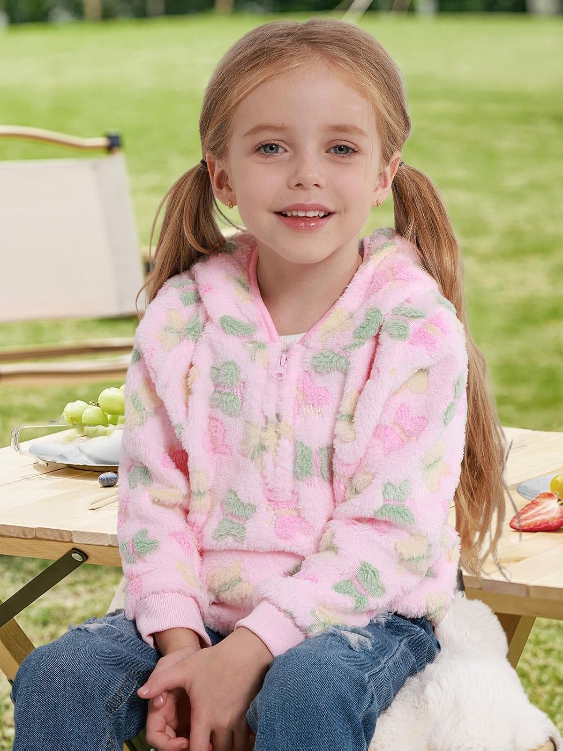 Toddler Girls Fleece Hoodie Jacket Cozy 1/3 Zip Up Fall Spring Sweatshirt with Pocket Fuzzy Cute Print Top for 2-6T - Image 3