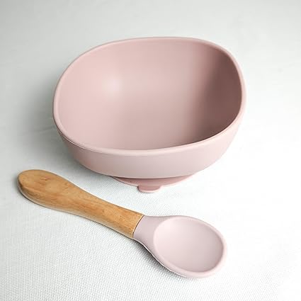 ESSENSI Silicone Bowl & Spoon Set for Babies | BPA Free | Food Grade Silicone (Pink)