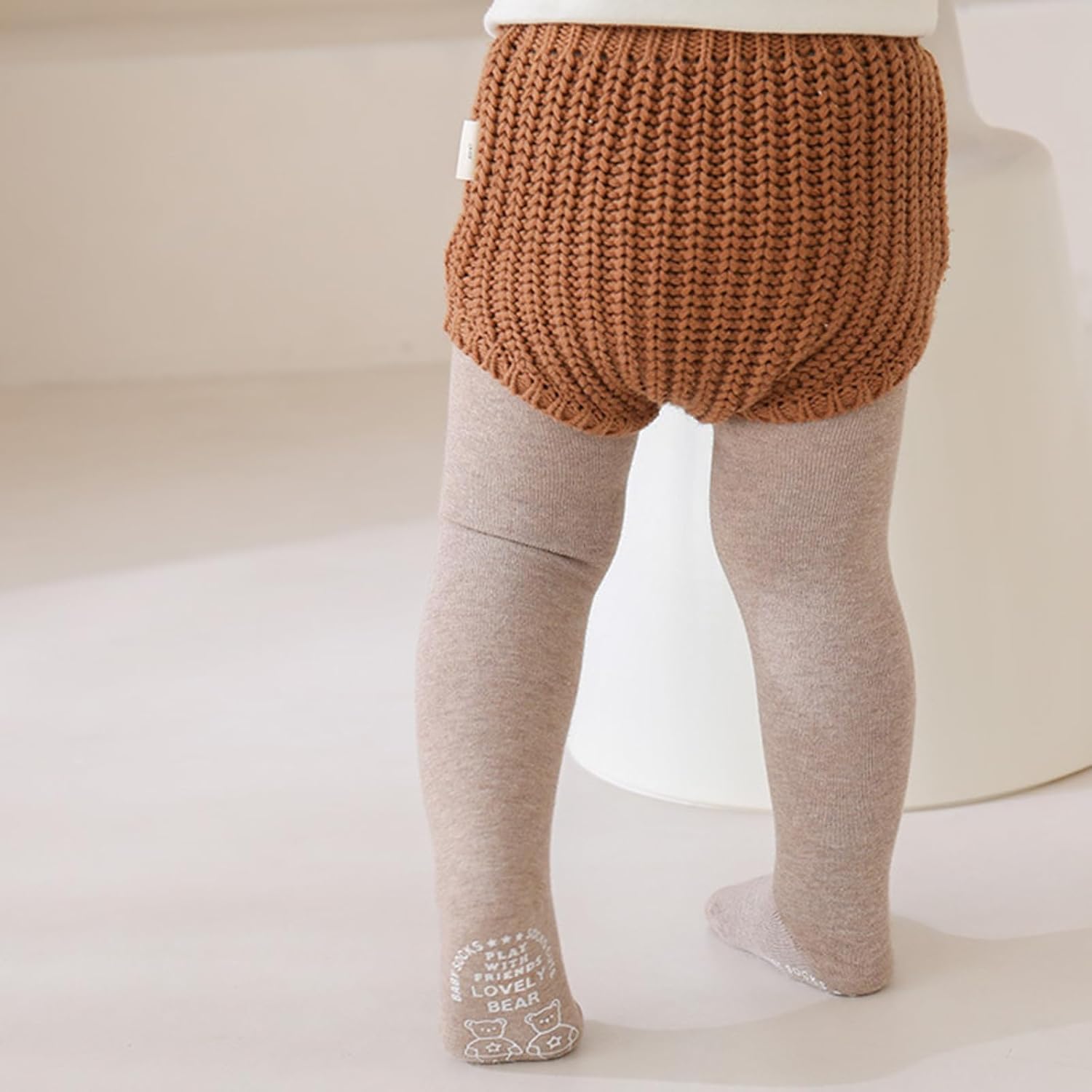 Baby Girls Anti-Slip Knit Tights,Toddler Non-Skid Cotton Leggings Solid Color Seamless Pantyhose for Newborn Infant