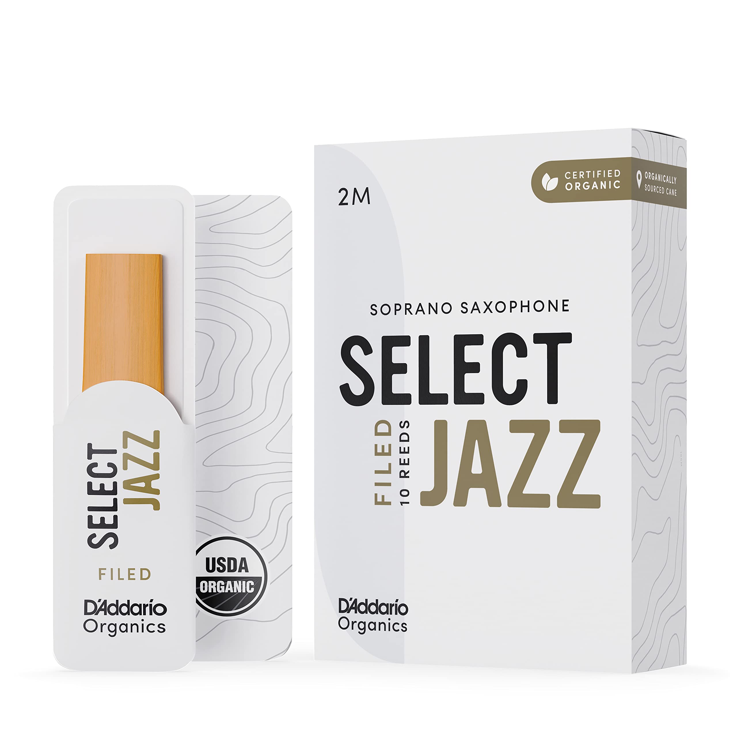 D’Addario Woodwinds - Organic Select Jazz Soprano Saxophone Reeds - Soprano Sax Reeds - Individually Sealed - Filed, Medium, Strength 2.0, 5-Pack