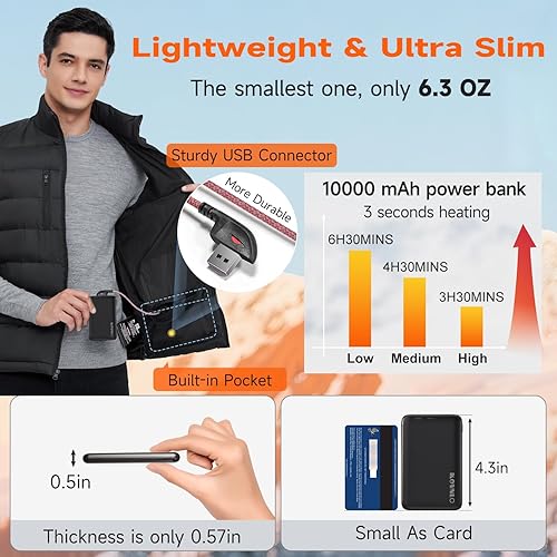 Miniatura 4 de KOVNLO Chaleco térmico para hombre con batería incluida, forro polar suave, chaqueta térmica eléctrica inteligente y ligera