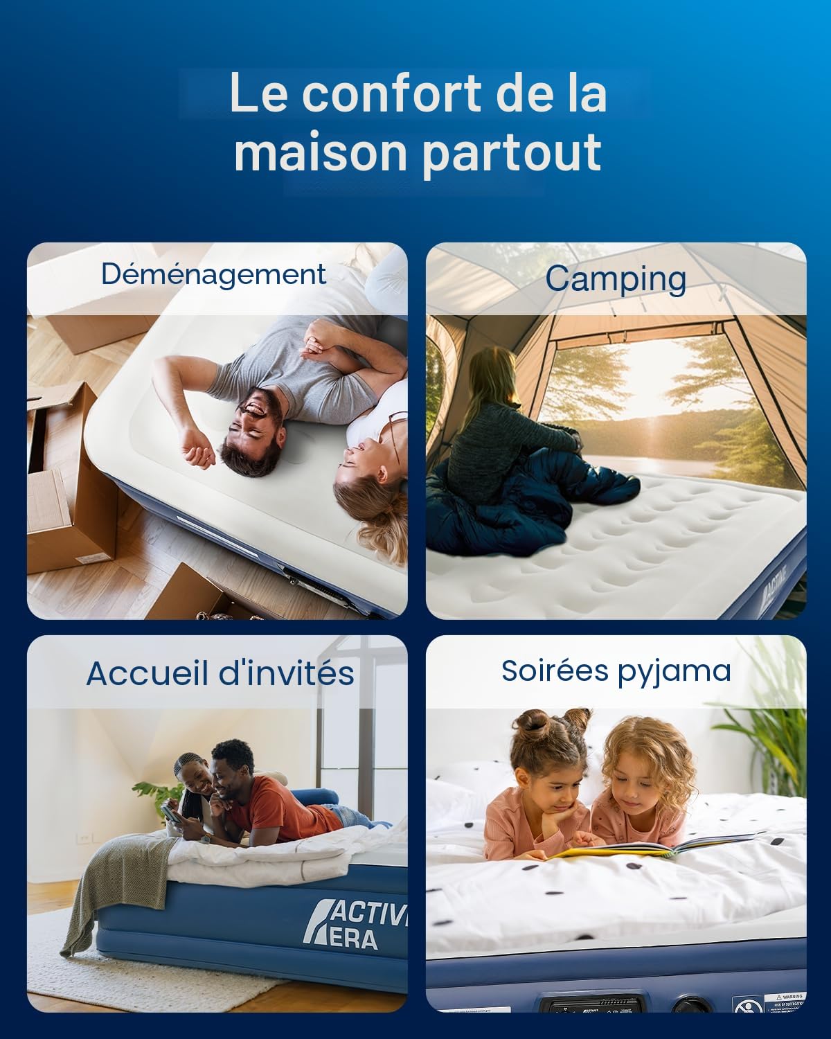 Active Era Matelas Gonflable 2 Personnes, Lit Gonflable avec Pompe électrique intégrée, Gonflage en Moins de 3 Min, pour Le Camping, déménagements et invité