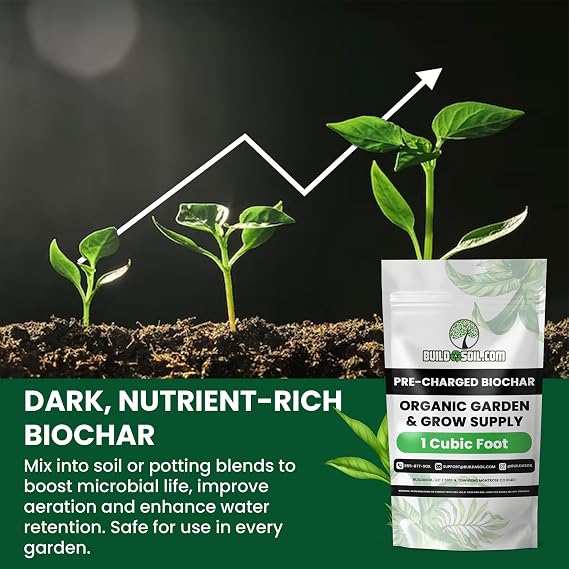 BuildASoil Pre-Charged Biochar Organic Soil Amendment for Plants, No-Till Friendly, Clay Soil Conditioner with Perlite for Gardening and Horticultural Charcoal Blend, 1 Cubic Foot Pack