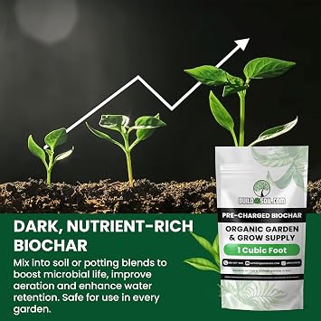 BuildASoil Pre-Charged Biochar Organic Soil Amendment for Plants, No-Till Friendly, Clay Soil Conditioner with Perlite for Gardening and Horticultural Charcoal Blend, 1 Cubic Foot Pack