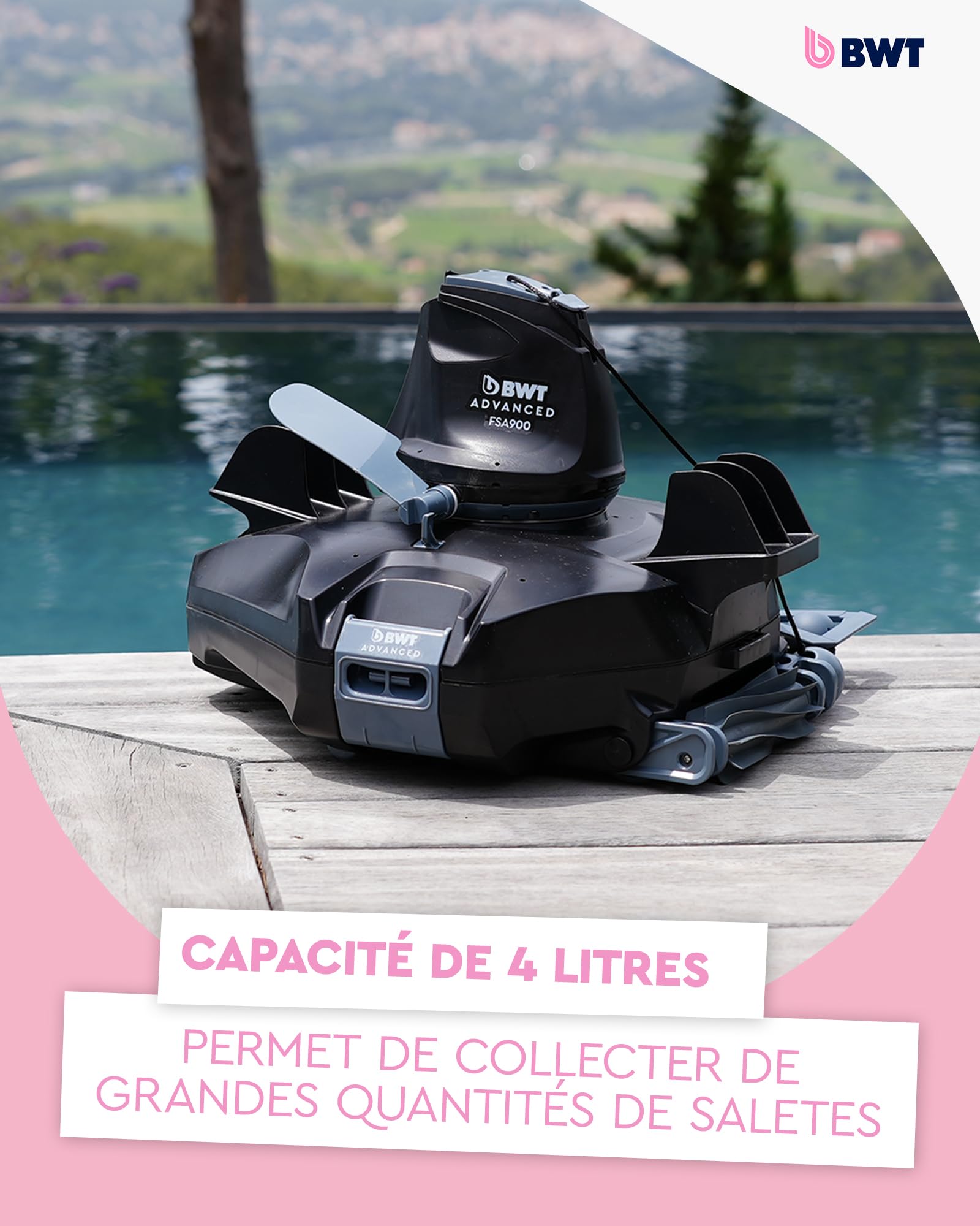 BWT Robot Piscine FSA900 pour Un Nettoyage du Fond de la Piscine sans Fil grâce au système Stop & Go