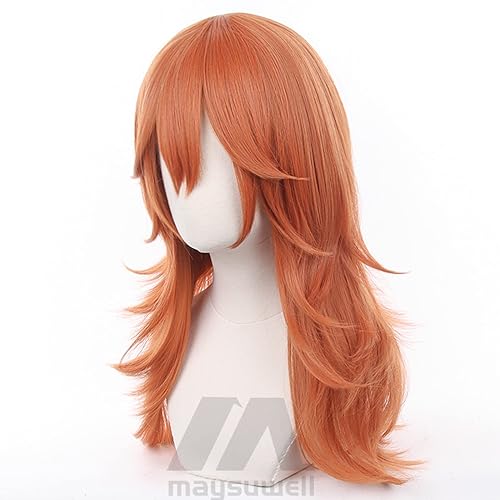 Miniatura 4 de Flequillo largo naranja marrón Cosplay pelucas Halloween fiesta adultoHair peluca