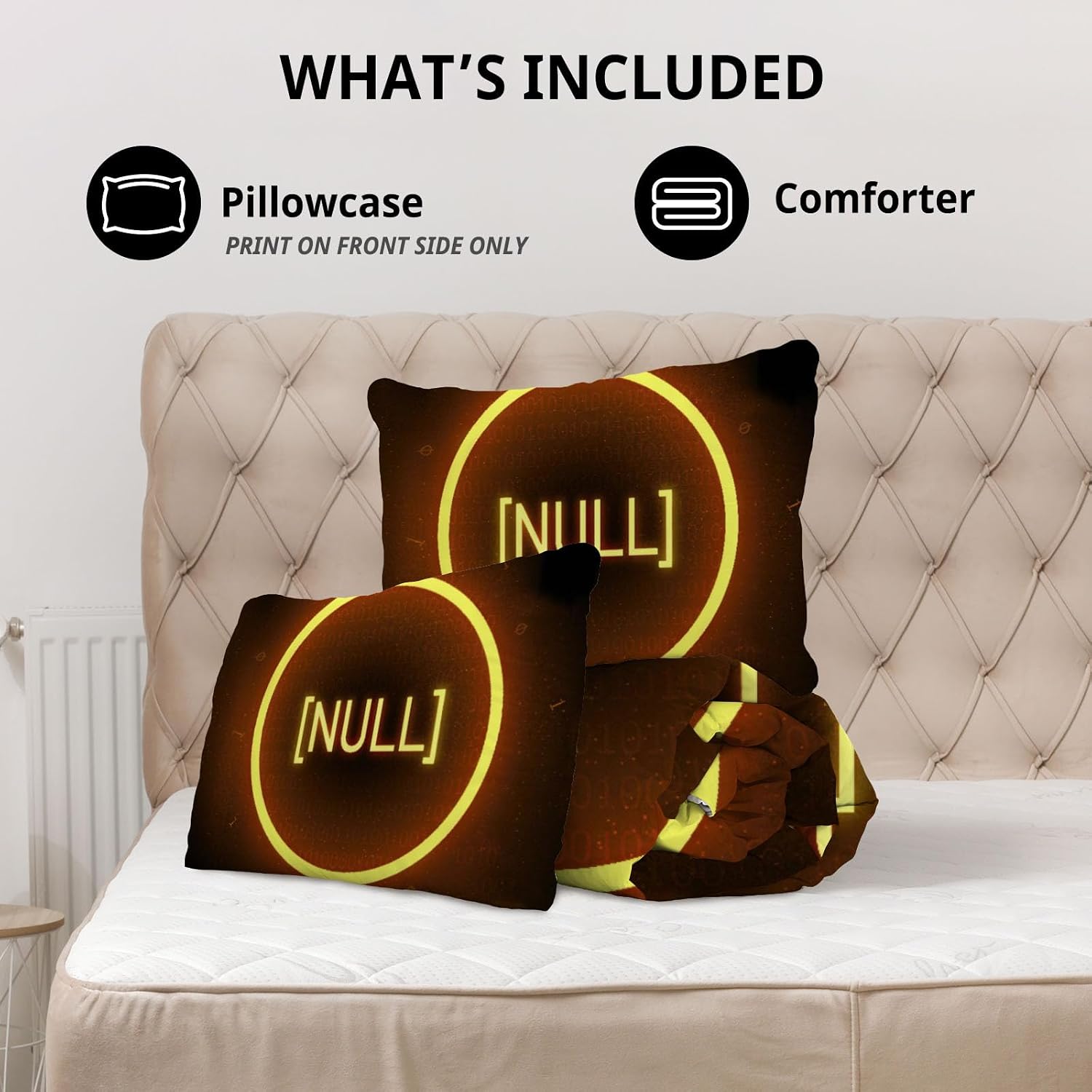 Allenjoy Queen Size Glowing Null Symbol Comforter Set Binary Code Bed Bedding Sets Bedroom Decor with 2 Pillowcases SC00614-005 image 5