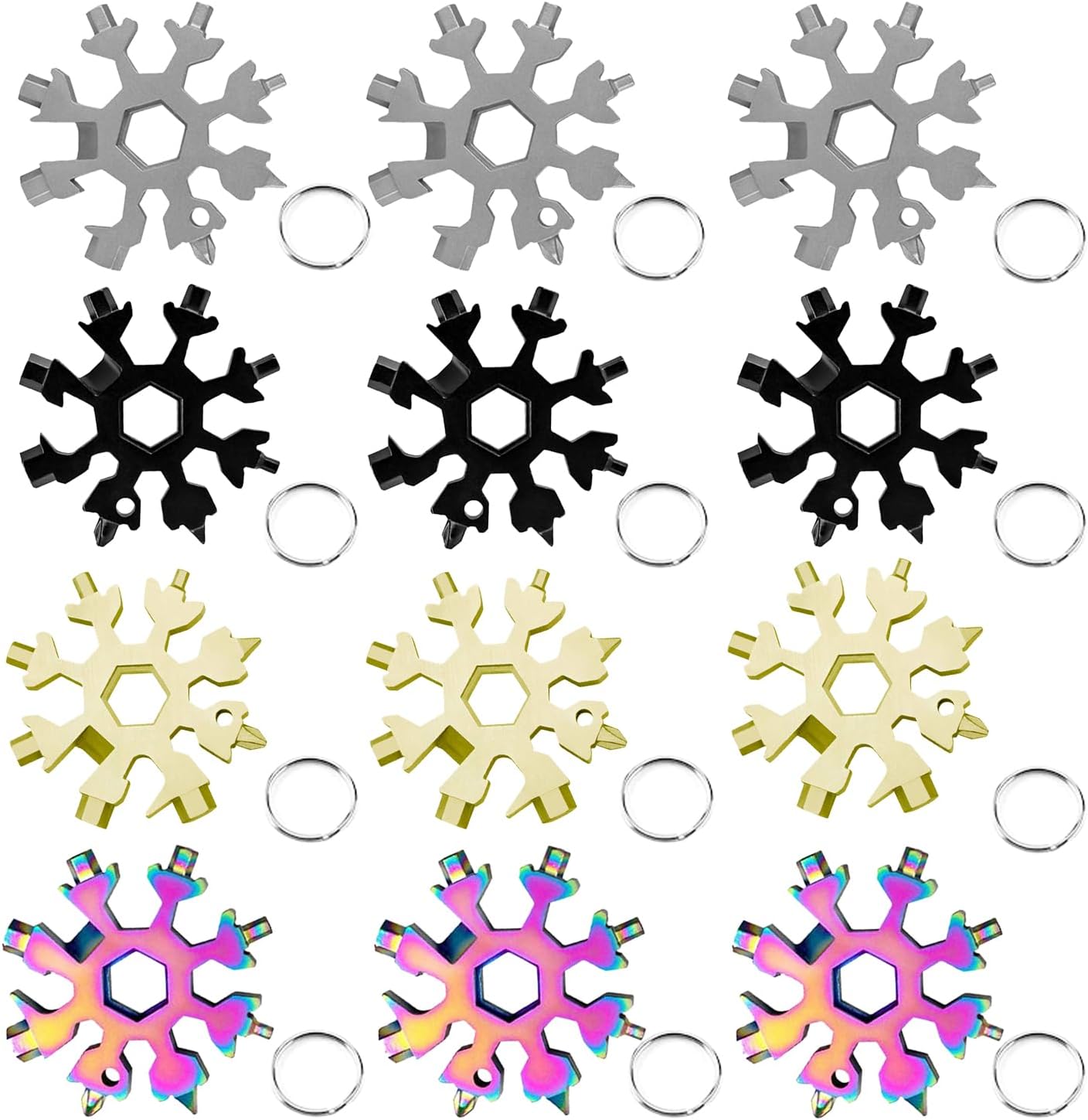 12 Pieces Snowflake Multi Tool Stainless Steel 18-in-1 Snowflake Screwdriver Multitool Bottle Opener Wrench Mens Gifts for Christmas