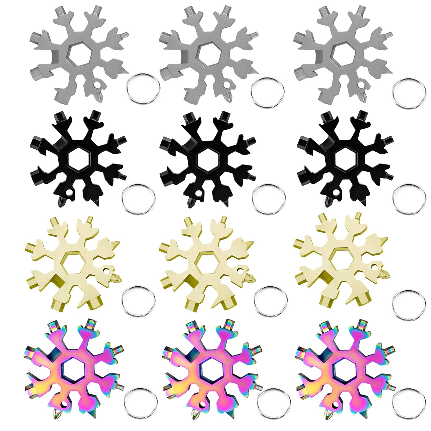 12 Pieces Snowflake Multi Tool Stainless Steel 18-in-1 Snowflake Screwdriver Multitool Bottle Opener Wrench Mens Gifts for Christmas