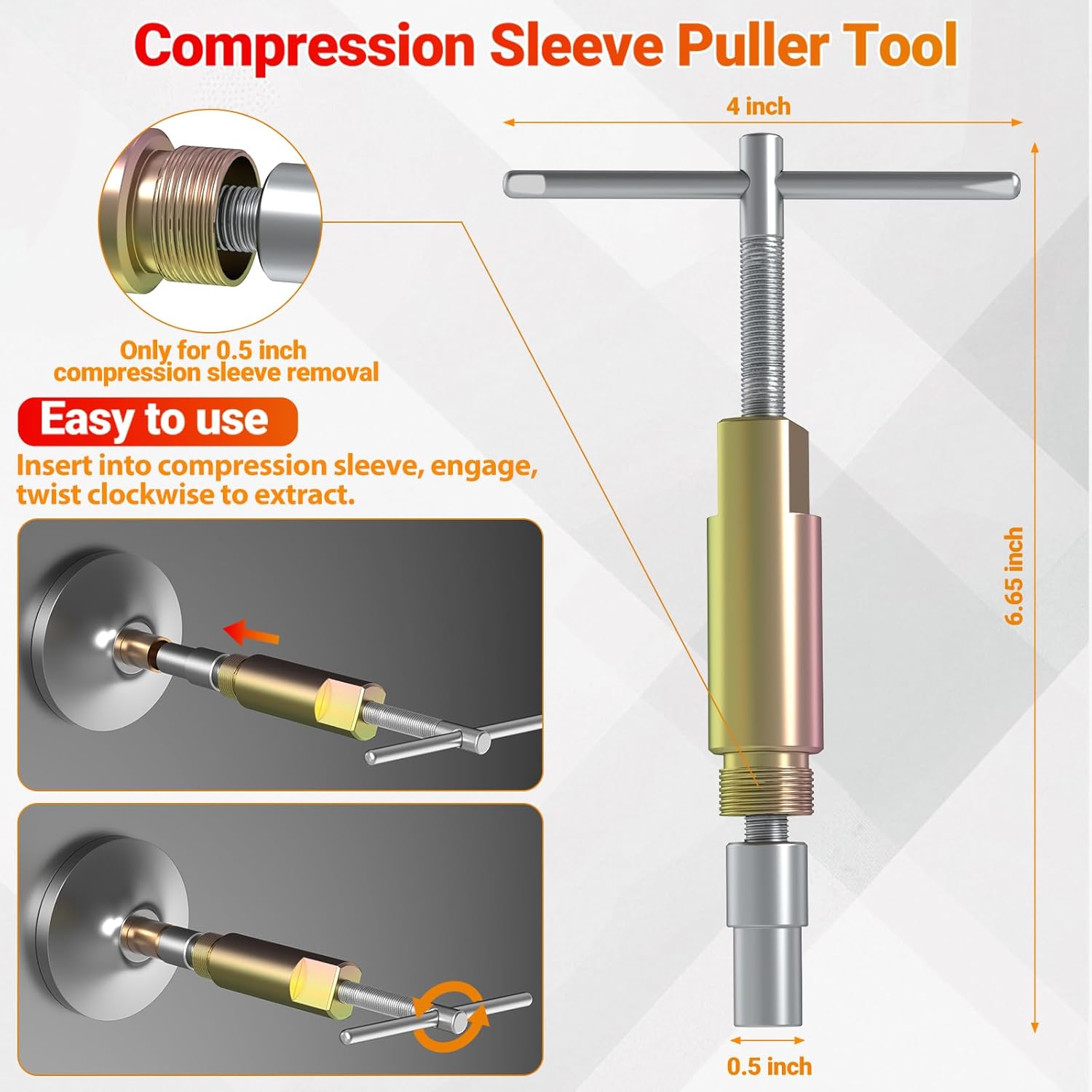10PCS Angle Stop Valve Tool Kit with 2-in-1 Wrench – 15/16" & 5/8" Nut Wrench for Removal + 3/8" & 1/2" NPT for Installation, 1/2" Compression Sleeve Puller, Sandpaper & Tape