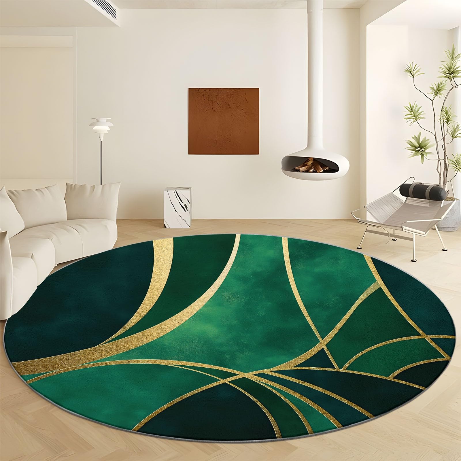 Tapis rond vert foncé 210 cm antidérapant - Tapis de salon moderne lavable en machine
