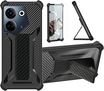 bojioderf Case Compatible for Tecno Camon 20 Pro Phone Case Cover [with Tempered Glass Screen Protector] Hybrid Case [Folding Support Magnetic] [Frosted Anti-Fingerprint] Black