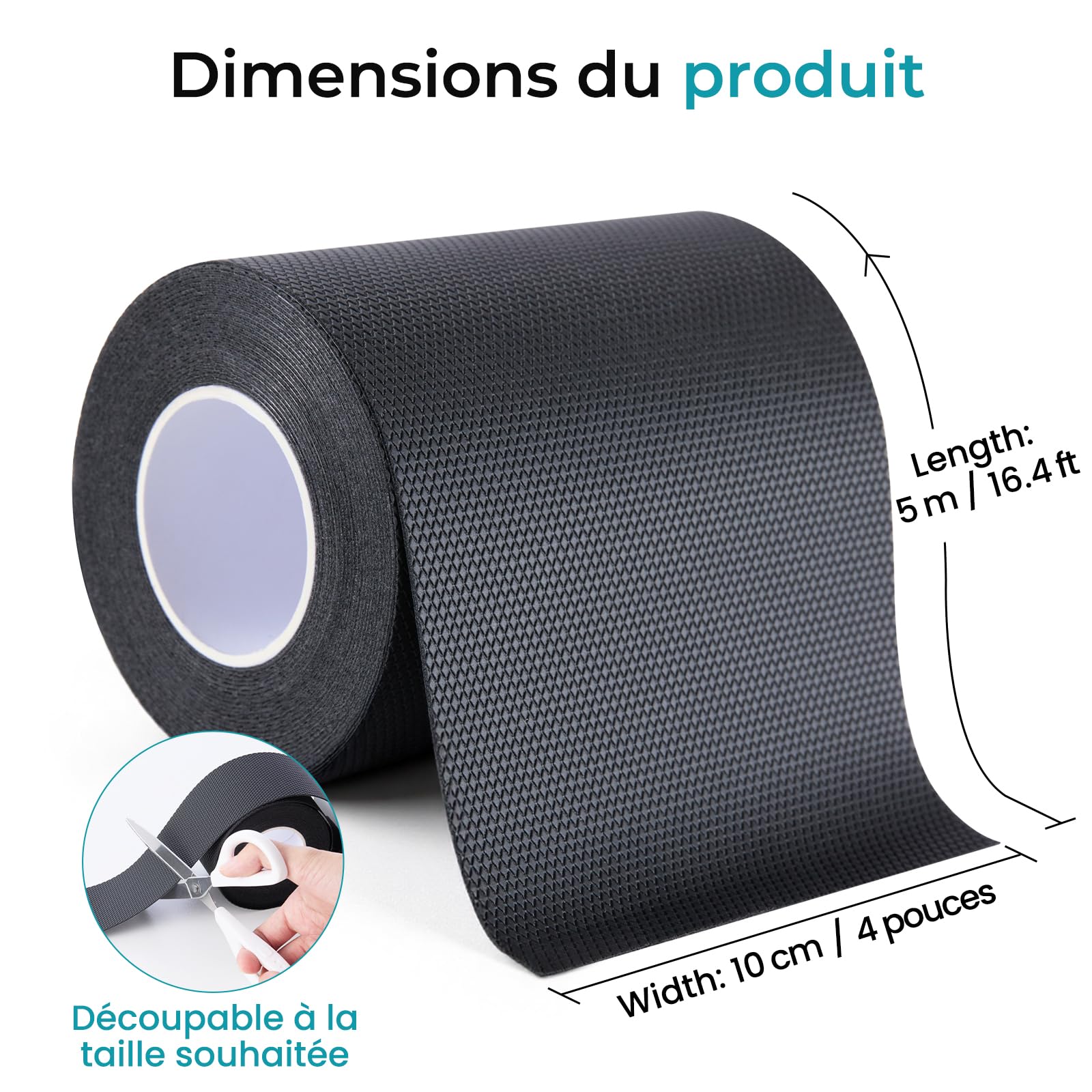 Ruban Antidérapant en Caoutchouc, Bande Grip Non Abrasive, Forte Adhérence, Résistant à l’Eau, Flexible et Facile à Couper pour Poignées, Outils et Équipements, 10 cm x 5 m, Noir