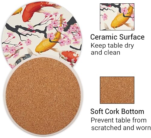 Miniatura 4 de Juego de 4 posavasos para bebidas, posavasos japoneses japoneses de corcho absorbentes de corcho para bebidas, posavasos redondos para tazas de