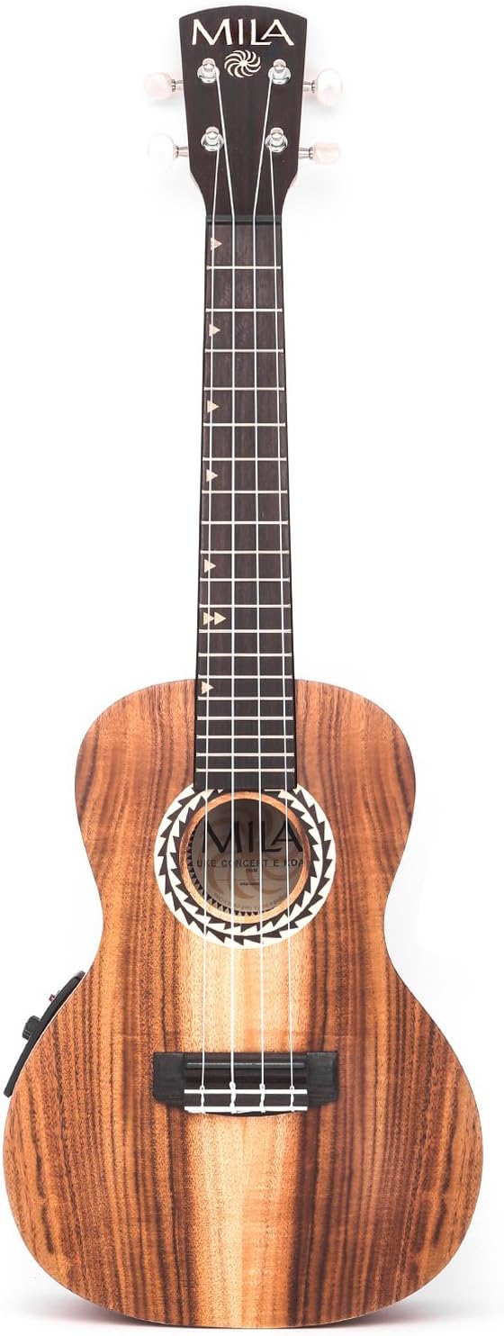 Mila Guitars Acoustic-Electric Concert Koa Ukulele with Built-in Preamp