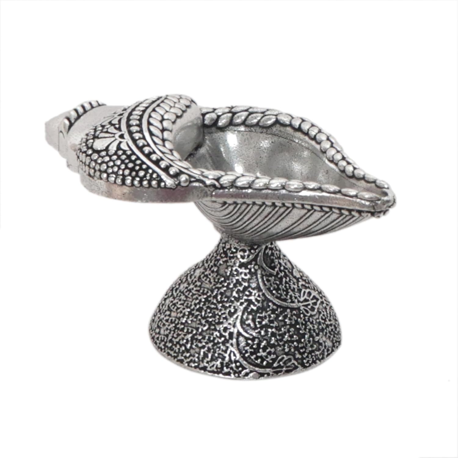 Silver Shankh Diya 3 Inch Traditional Oil Lamp for Home Temple Mandir Puja Room Festival Decoration Spiritual Gift 1 Piece