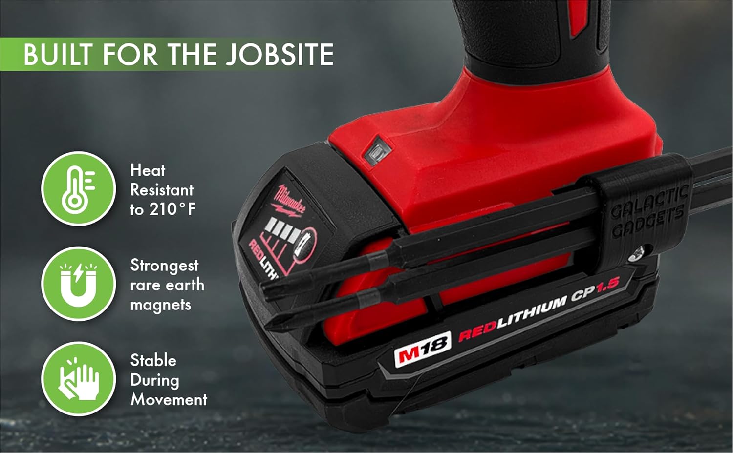 Magnetic Bit Holder for Milwaukee M18 Drill & Impact Driver - Open-Ended Pass-Through for Long Bits (Black) - Galactic Gadgets