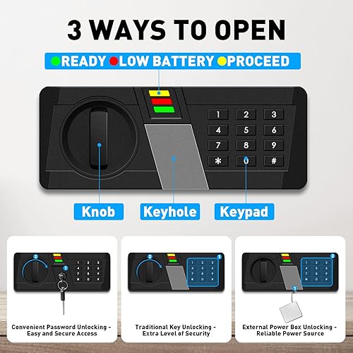 Miniatura 5 de TOTOY Caja de seguridad personal pequeña de 0.8 pies cúbicos con sensor de luz, teclado electrónico, construcción de acero segura oculta con