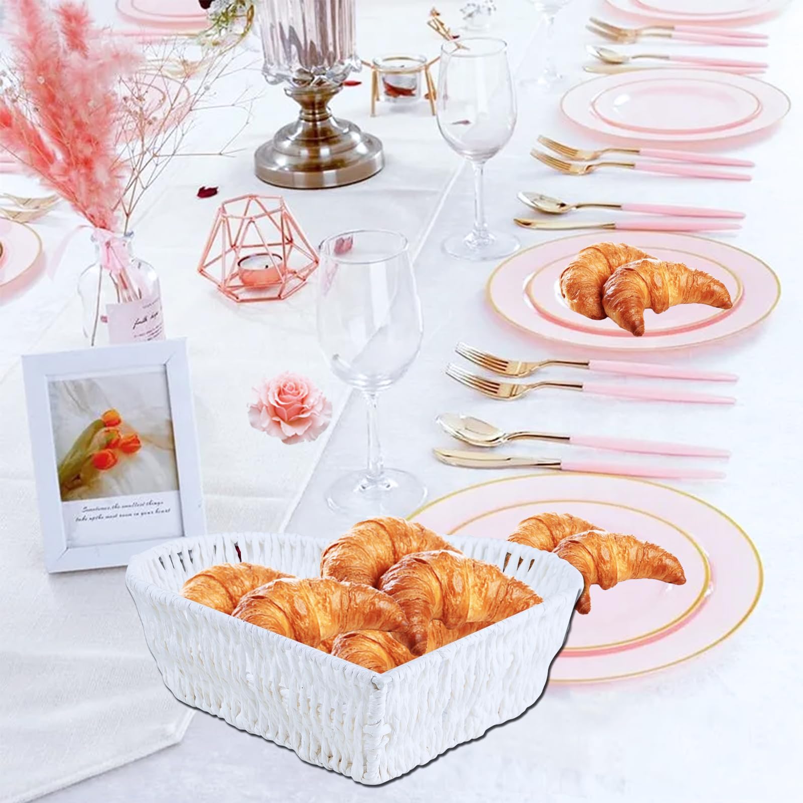 Cesto bianco a forma di cuore in rattan - Cestino portaoggetti intrecciato a mano per pane, frutta, verdura e decorazioni - Accessori per la casa